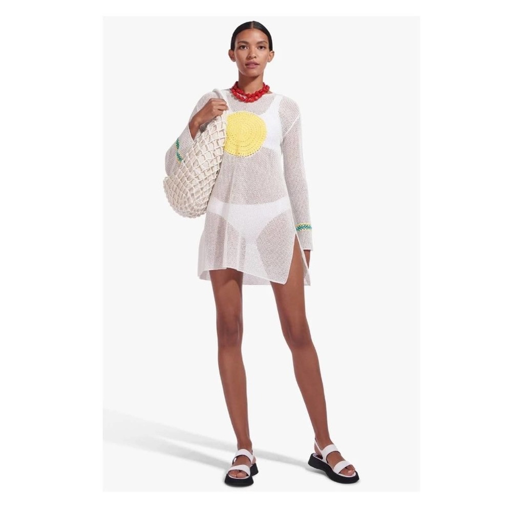 Staud Maratea Crochet Knit Linen Blend Long Sleeve Tunic Dress NEW - AS IS!